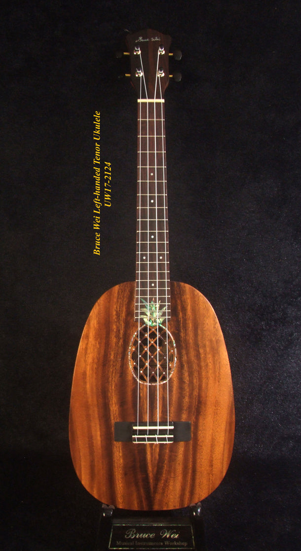 Handmade Left-handed Tenor Ukulele, Solid Acacia Pineapple Ukulele, Pineapple Soundhole, Soft-bag, Bruce Wei UW17-2124
