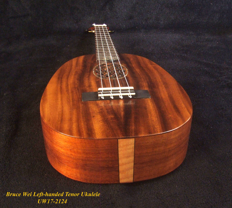Handmade Left-handed Tenor Ukulele, Solid Acacia Pineapple Ukulele, Pineapple Soundhole, Soft-bag, Bruce Wei UW17-2124