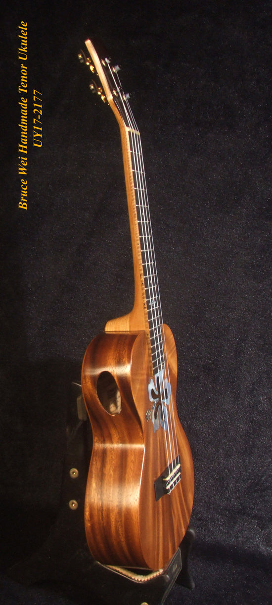 Handmade Tenor Ukulele, Solid Acacia, Hibiscus Soundhole, MOP Inlay, Soft-bag, Bruce Wei UY17-2177