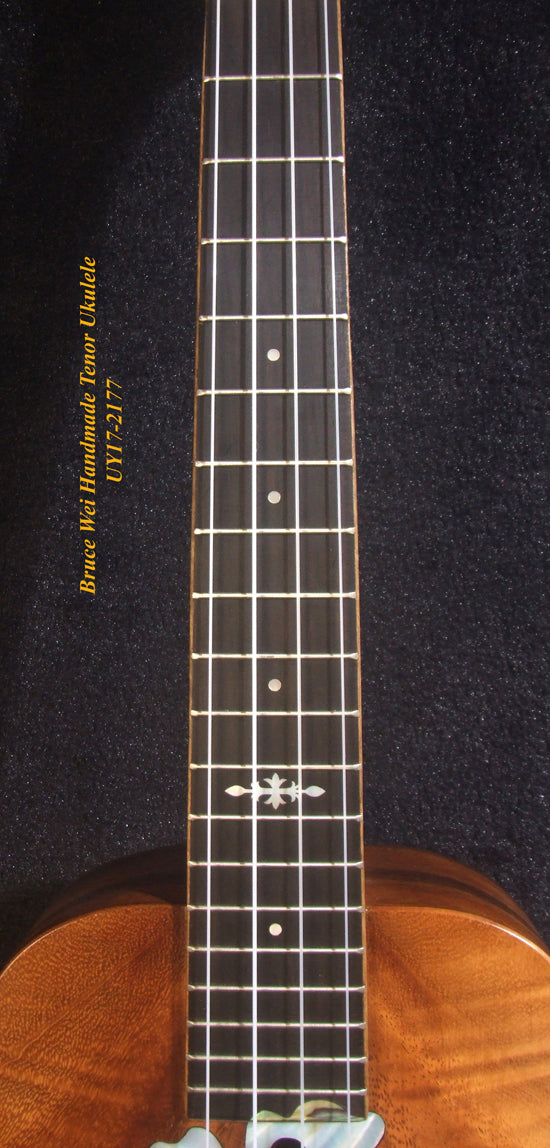 Handmade Tenor Ukulele, Solid Acacia, Hibiscus Soundhole, MOP Inlay, Soft-bag, Bruce Wei UY17-2177