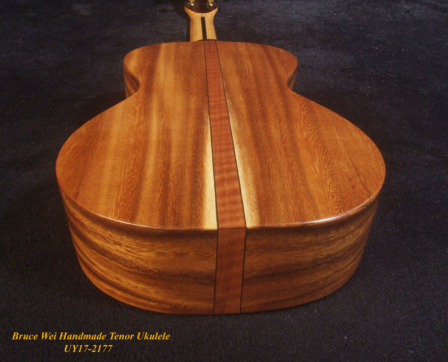 Handmade Tenor Ukulele, Solid Acacia, Hibiscus Soundhole, MOP Inlay, Soft-bag, Bruce Wei UY17-2177