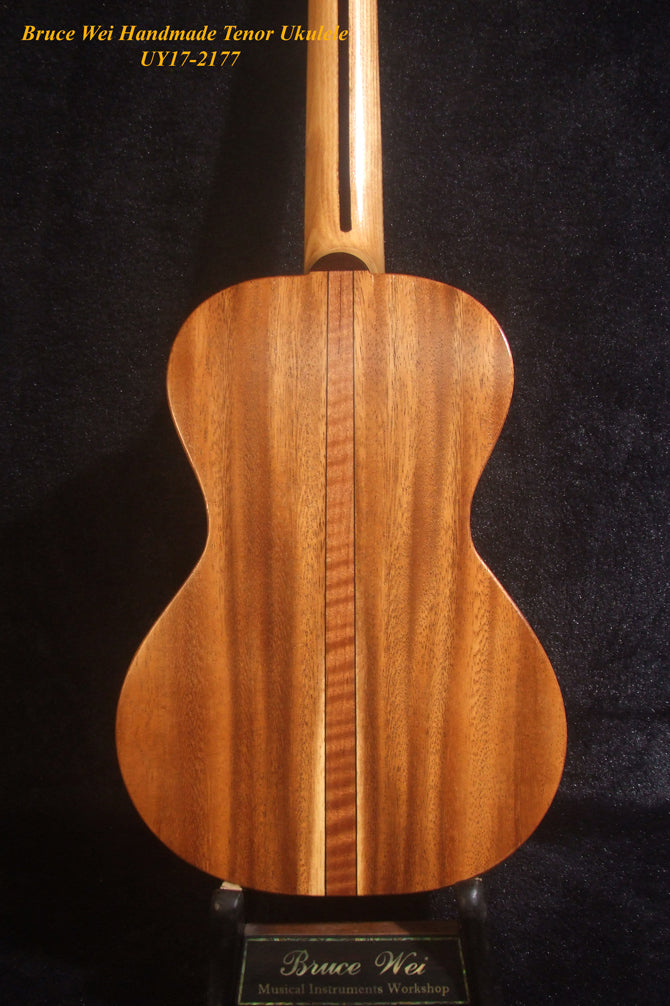 Handmade Tenor Ukulele, Solid Acacia, Hibiscus Soundhole, MOP Inlay, Soft-bag, Bruce Wei UY17-2177