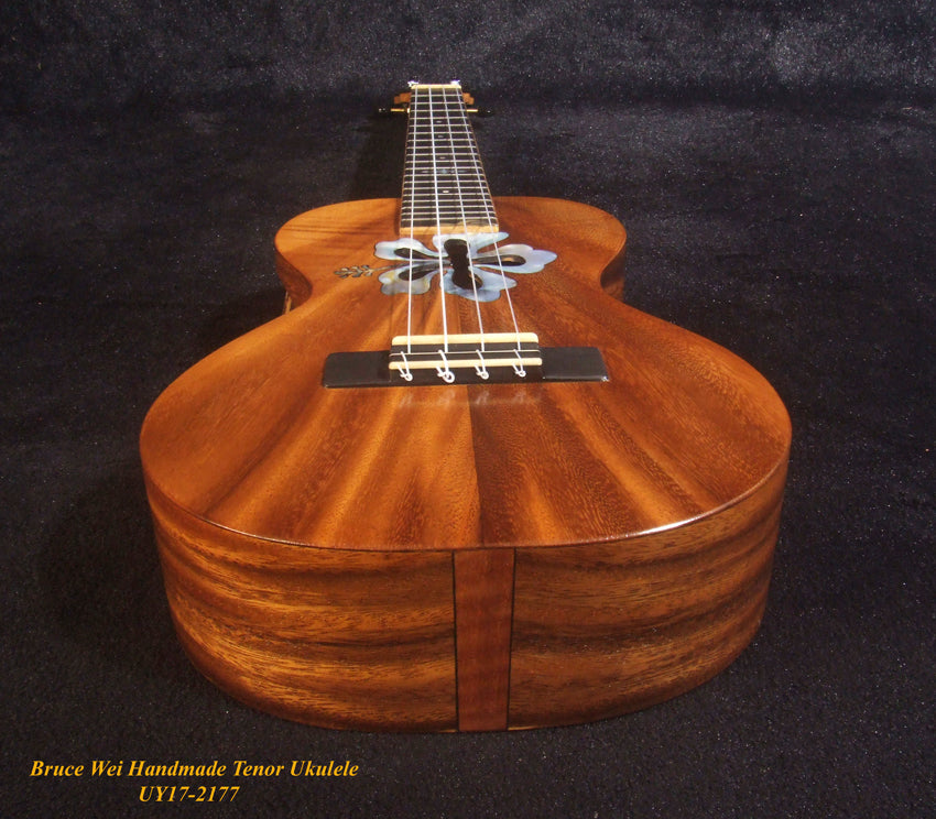 Handmade Tenor Ukulele, Solid Acacia, Hibiscus Soundhole, MOP Inlay, Soft-bag, Bruce Wei UY17-2177