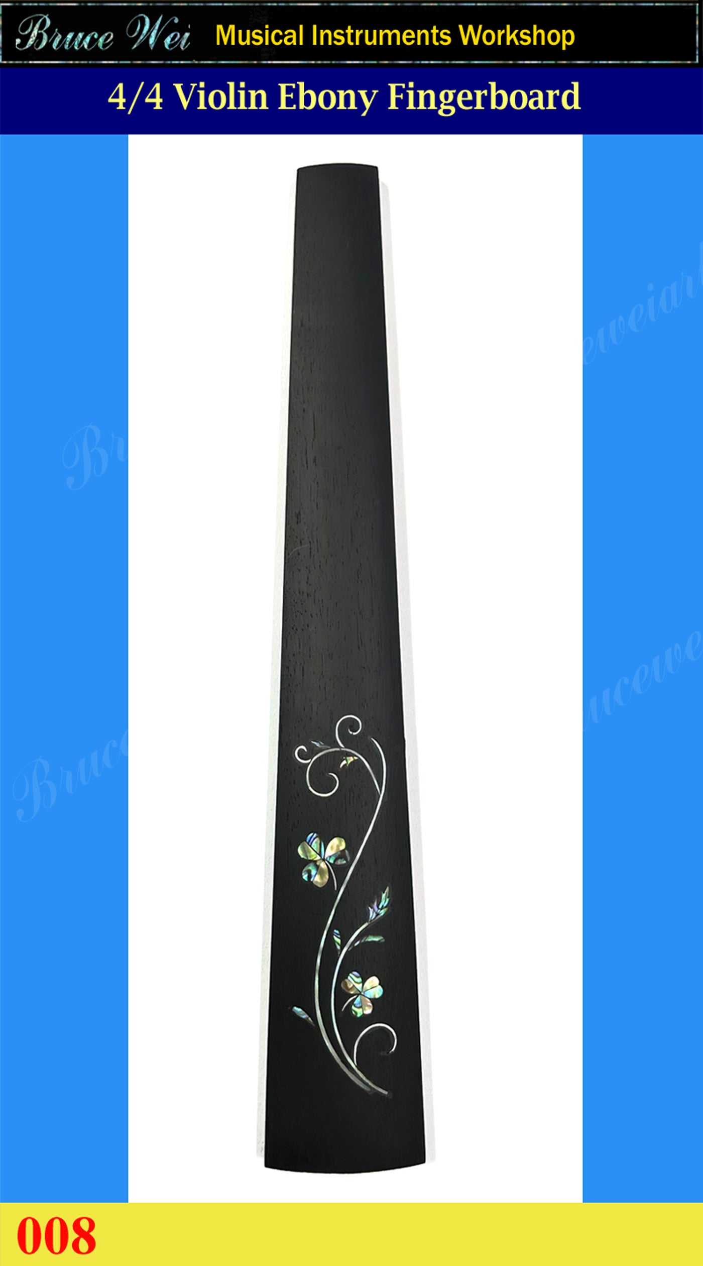 For 4/4 Violin, Ebony Fingerboard, Clover Leaf MOP Abalone & Inlay, Bruce Wei VF-008