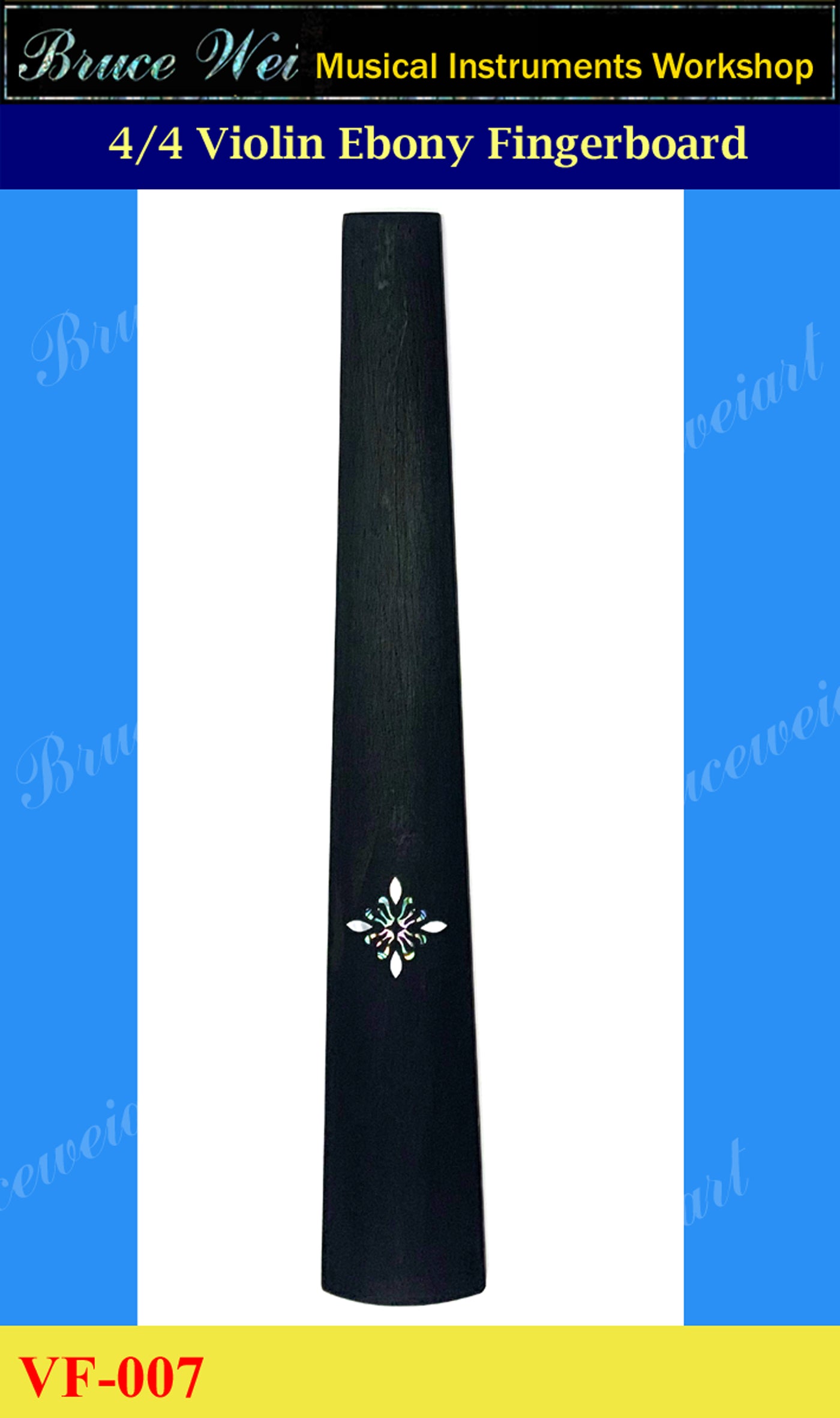 For 4/4 Violin, Ebony Fingerboard, MOP & Abalone Inlay, Bruce Wei VF-007