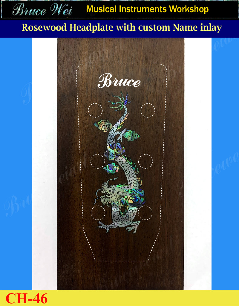 Guitar Solid Rosewood Headplate, Abalone Inlay Your Name, Bruce Wei ( CH46 )