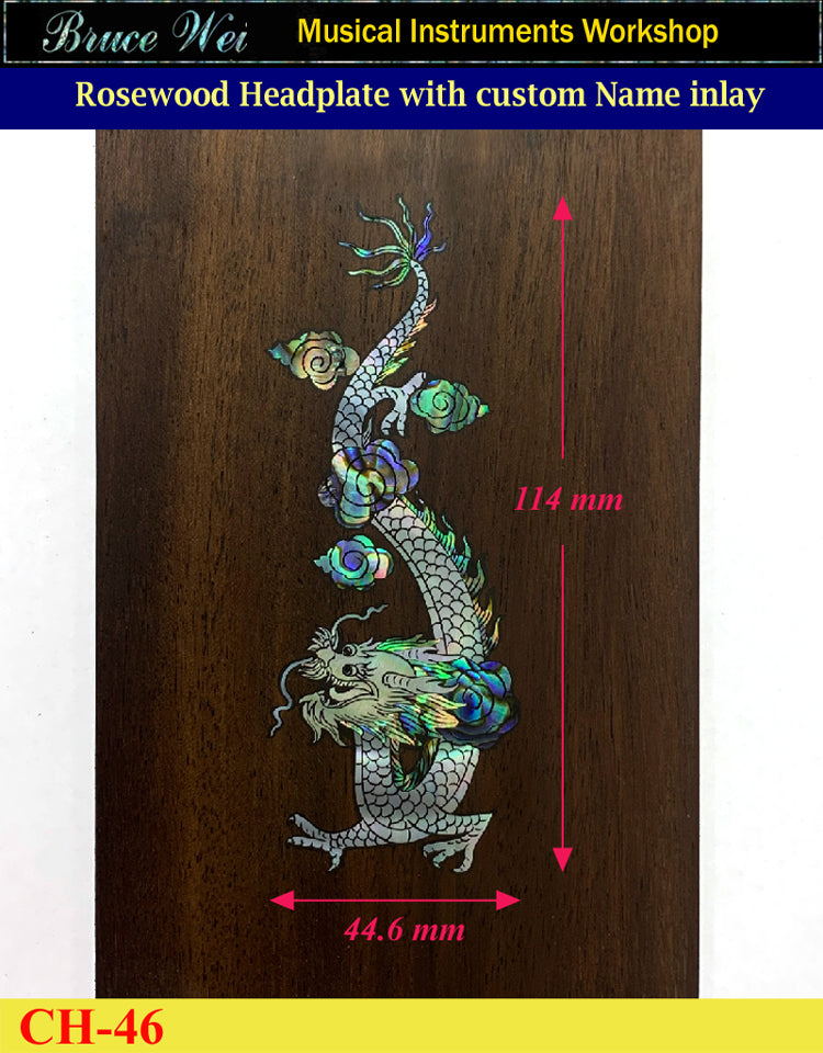 Guitar Solid Rosewood Headplate, Abalone Inlay Your Name, Bruce Wei ( CH46 )